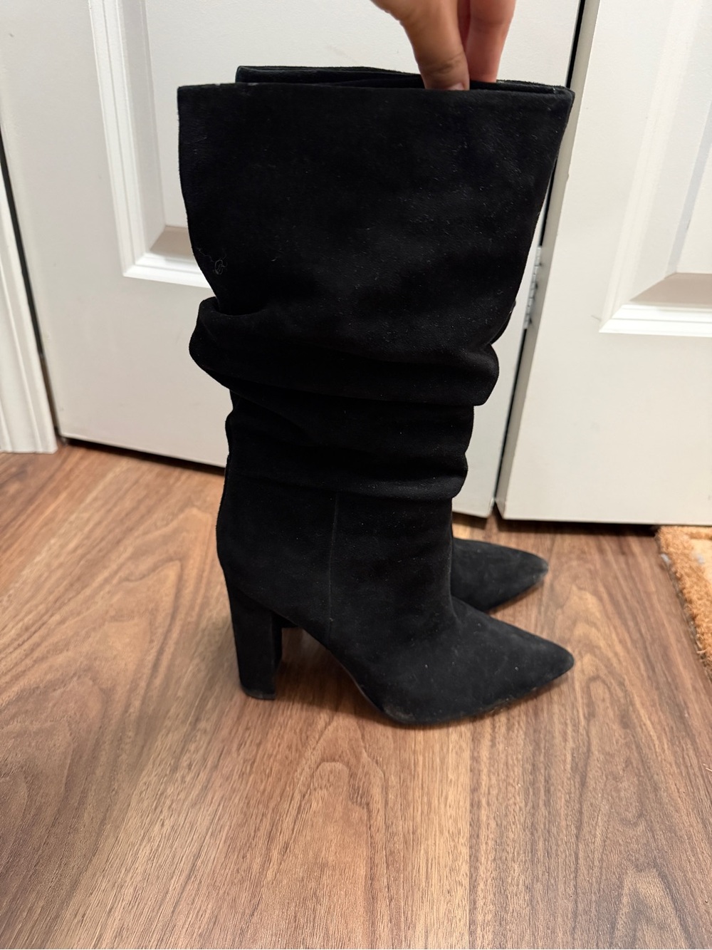 Marc Fisher Black Suede Slouchy Pointed-Toe Heeled Boots